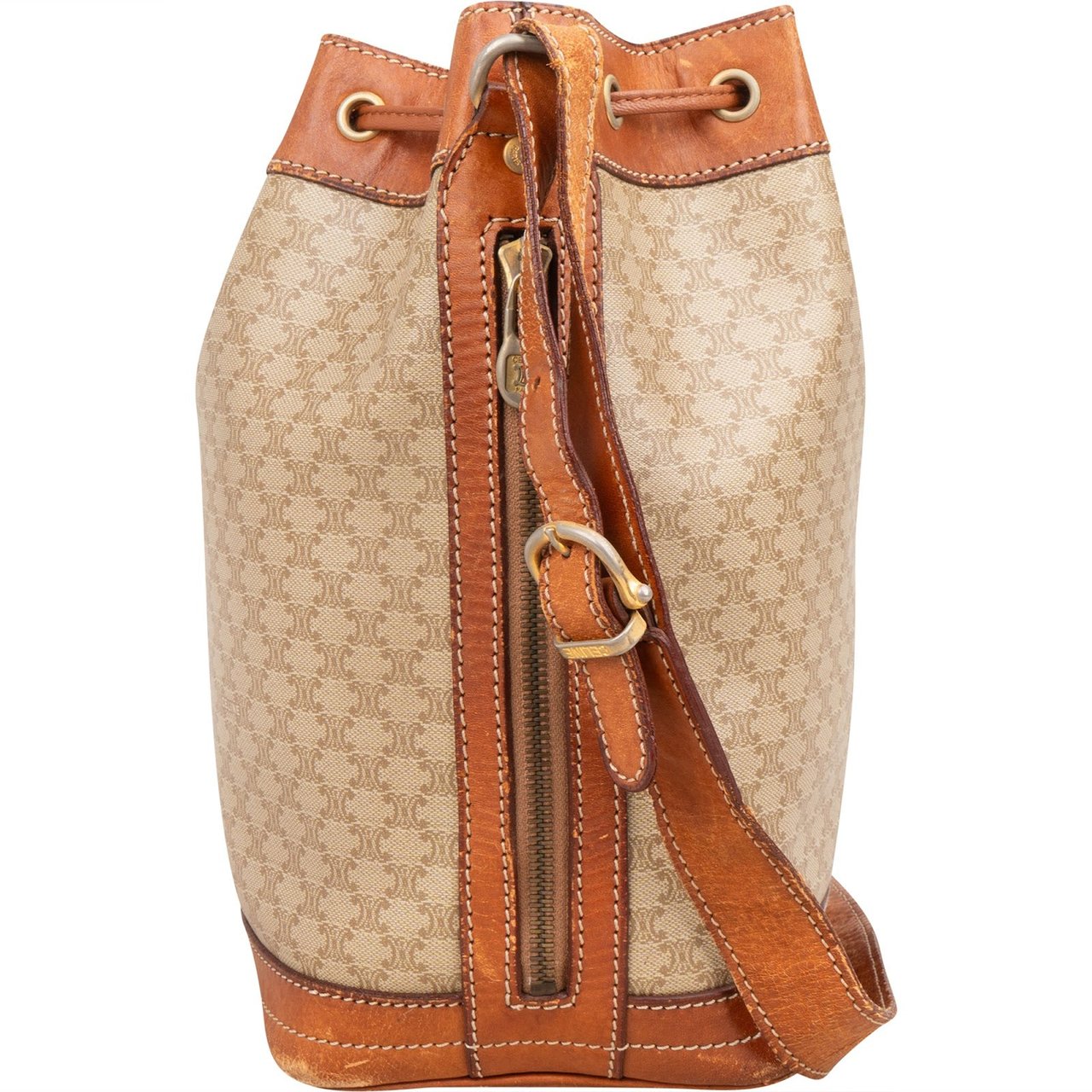 Celine Celine Monogram Macadam Canvas Bucket Shoulder Bag Bruin