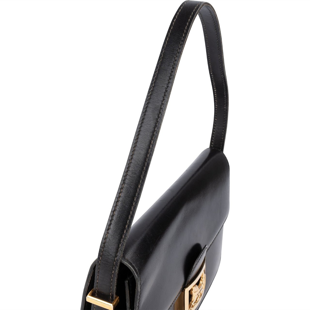 Celine Leather Vintage Horse Carriage Box Shoulder Bag Zwart