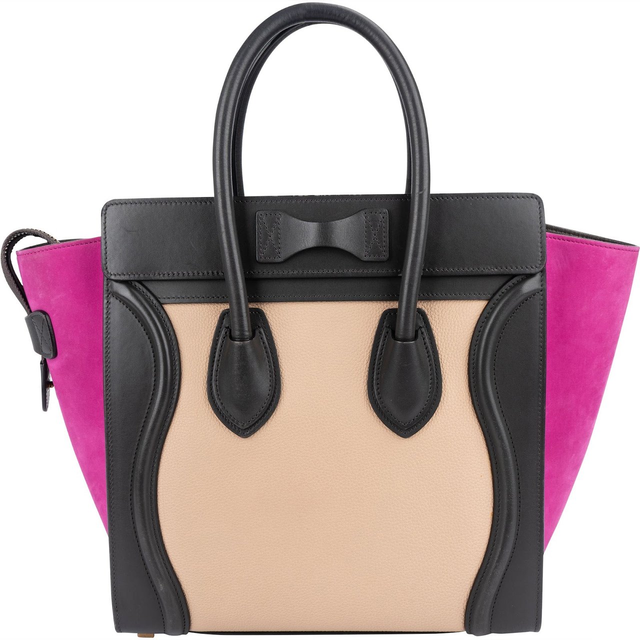Celine Céline Tricolor Suede Leather Luggage Handbag Beige