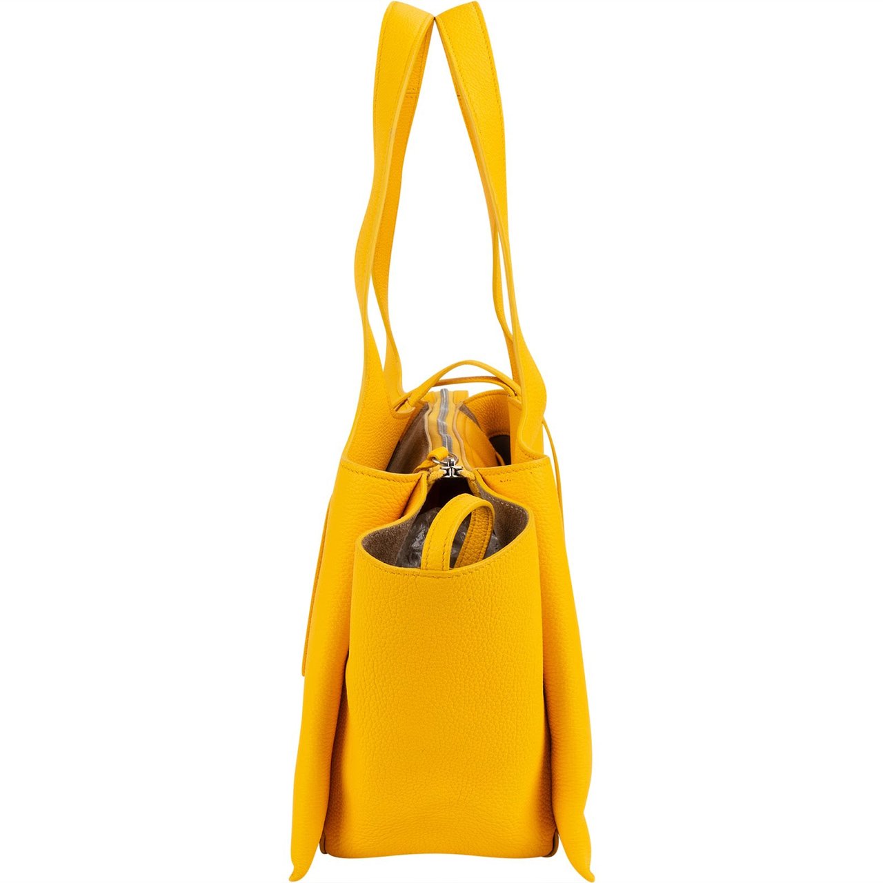 Celine Grained Calfskin Small Tri-Fold Shoulder Bag Geel
