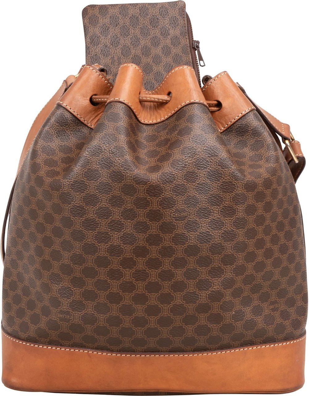 Celine Macadam Monogram Canvas Drawstring Bucket Shoulder Bag Bruin