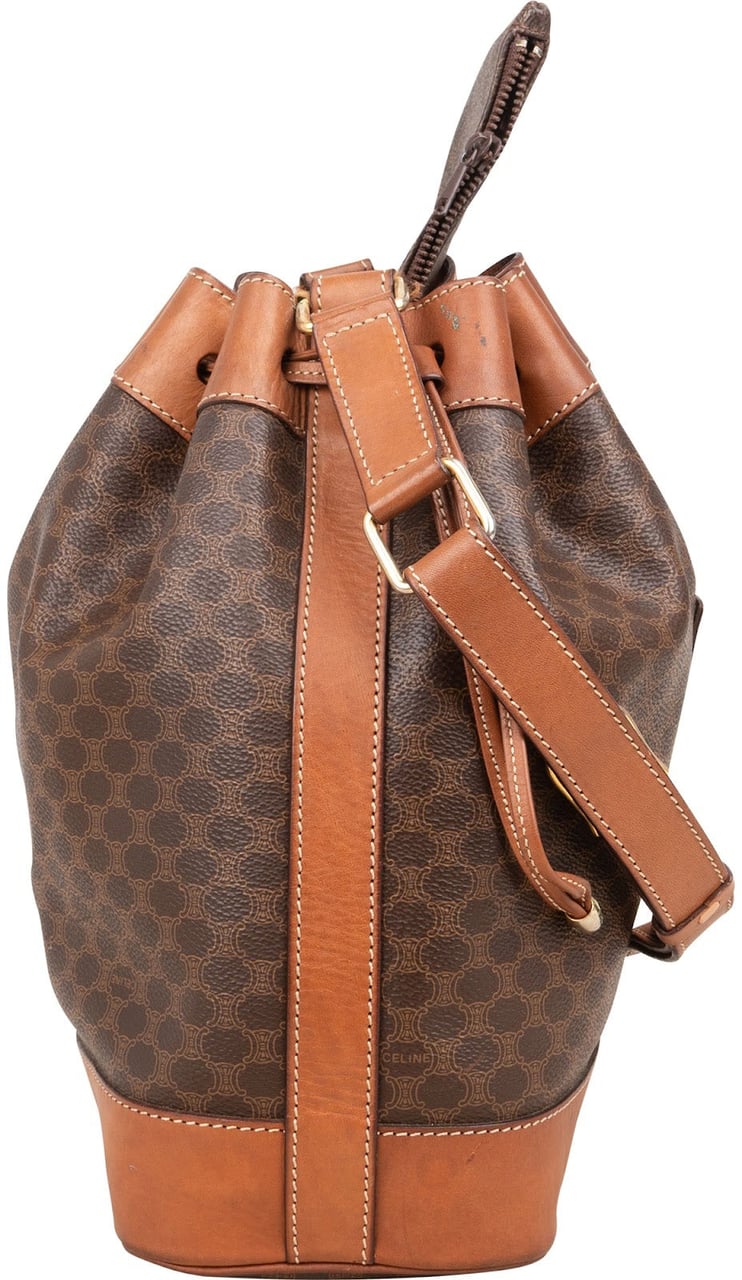 Celine Macadam Monogram Canvas Drawstring Bucket Shoulder Bag Bruin
