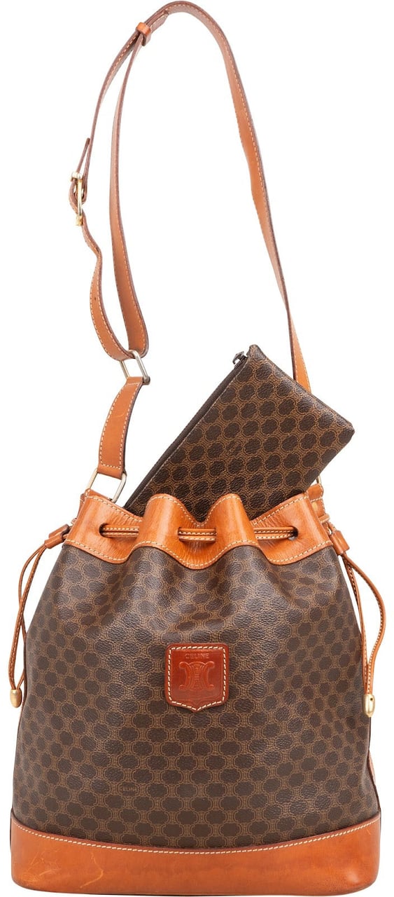 Celine Celine Macadam Monogram Canvas Drawstring Bucket Shoulder Bag Bruin