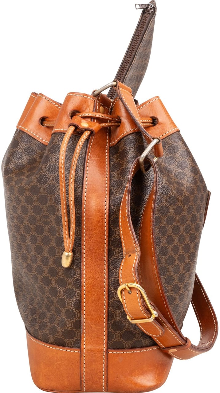 Celine Celine Macadam Monogram Canvas Drawstring Bucket Shoulder Bag Bruin