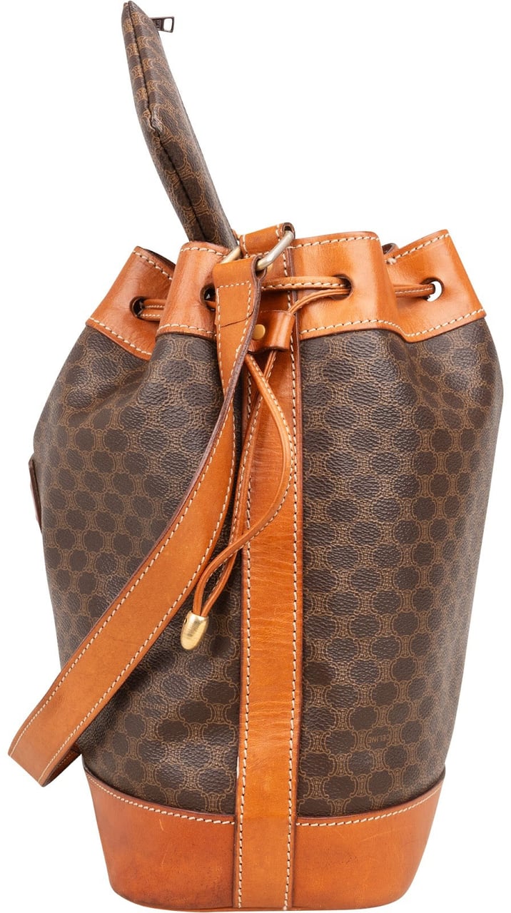 Celine Celine Macadam Monogram Canvas Drawstring Bucket Shoulder Bag Bruin