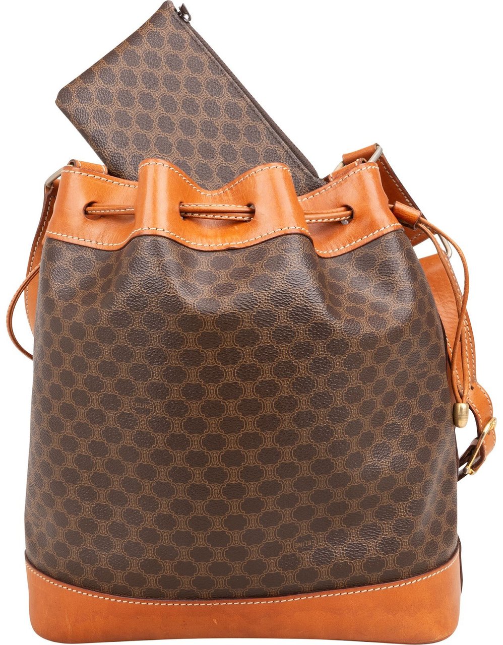 Celine Celine Macadam Monogram Canvas Drawstring Bucket Shoulder Bag Bruin