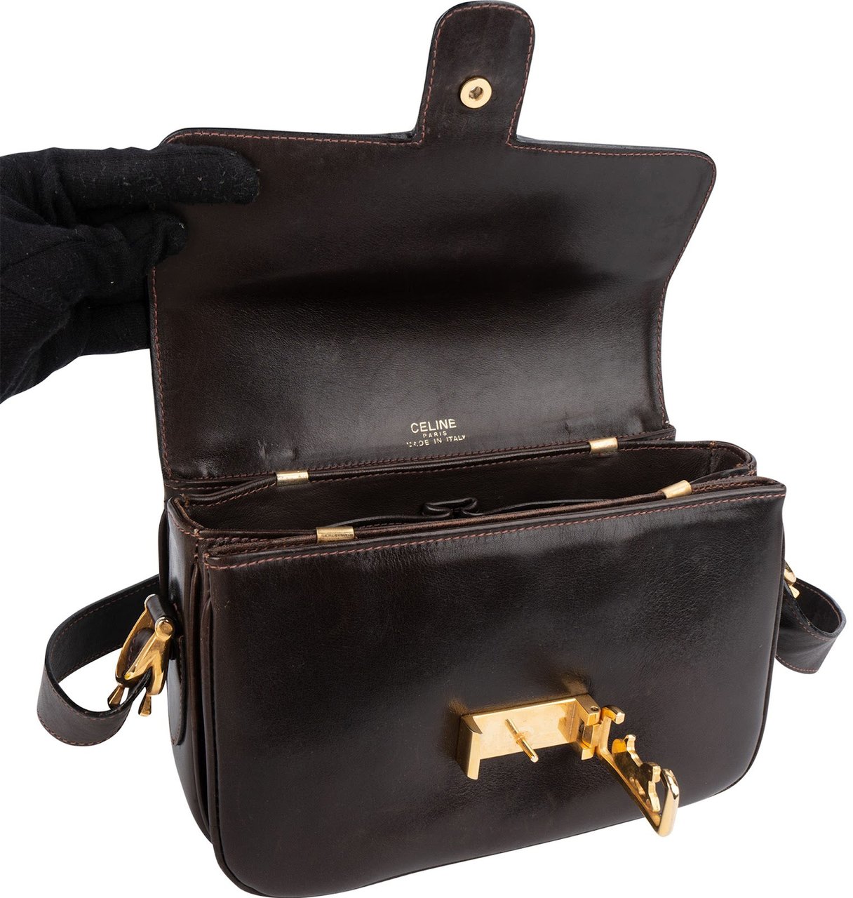 Celine Celine Box Leather Horse Carriage Shoulder Bag Bruin