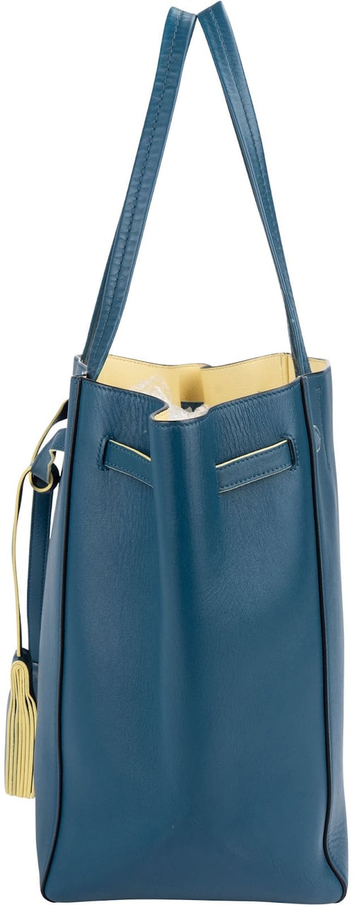 Celine Céline Blue Leather Cabas Phantom Drawstring Tassel Shoulder Bag Blauw