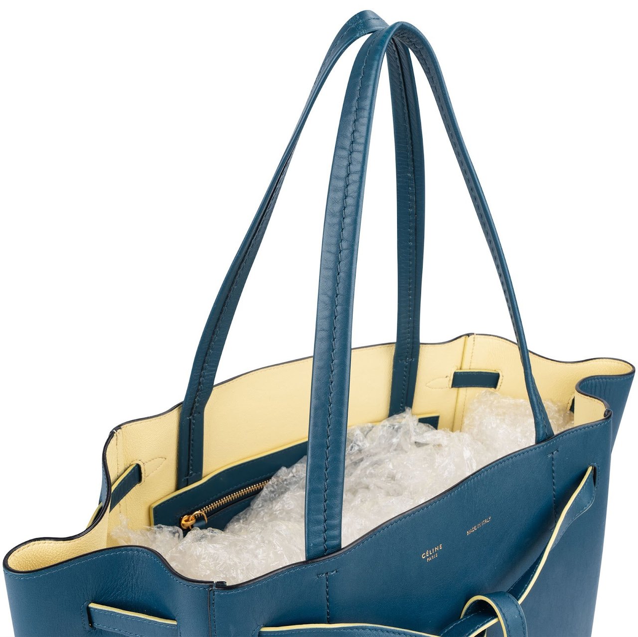 Celine Céline Blue Leather Cabas Phantom Drawstring Tassel Shoulder Bag Blauw