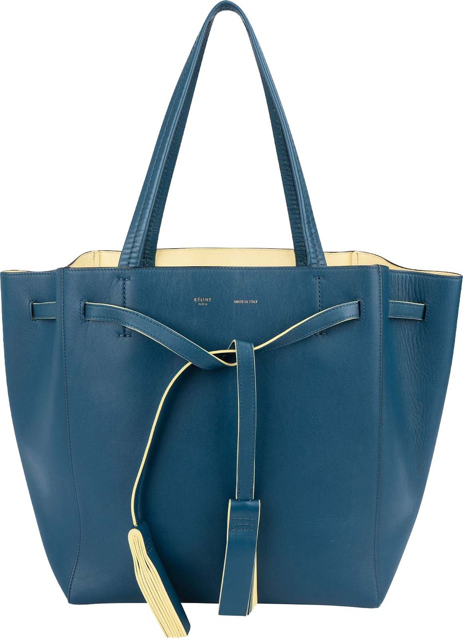Celine Céline Blue Leather Cabas Phantom Drawstring Tassel Shoulder Bag Blauw