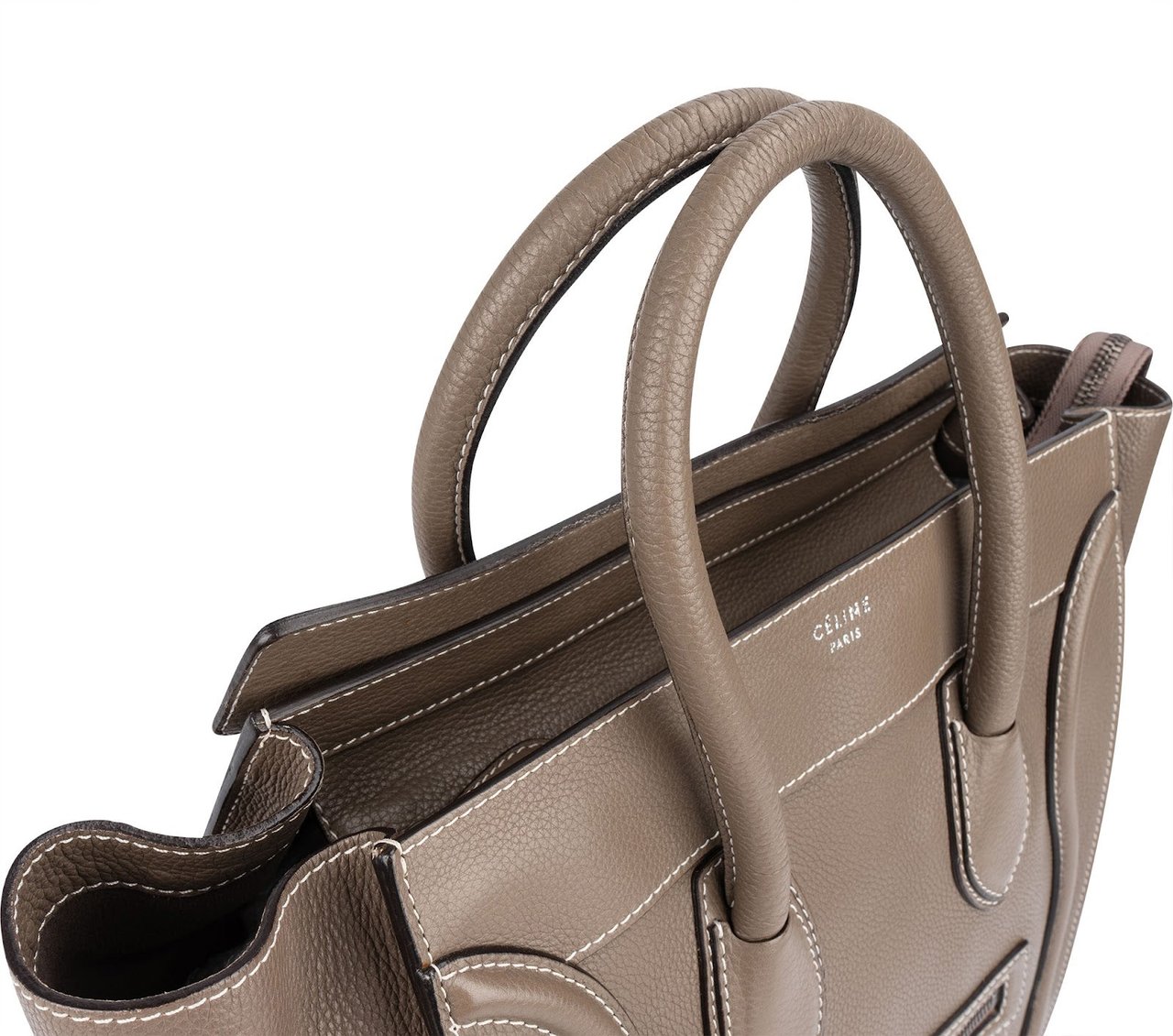 Celine Céline Grained Leather Luggage Handbag Taupe