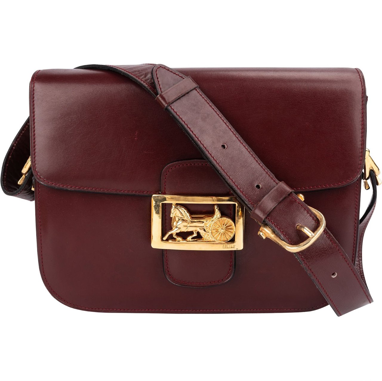 Celine Celine Leather Horse Carriage Triomphe Shoulder Bag Rood