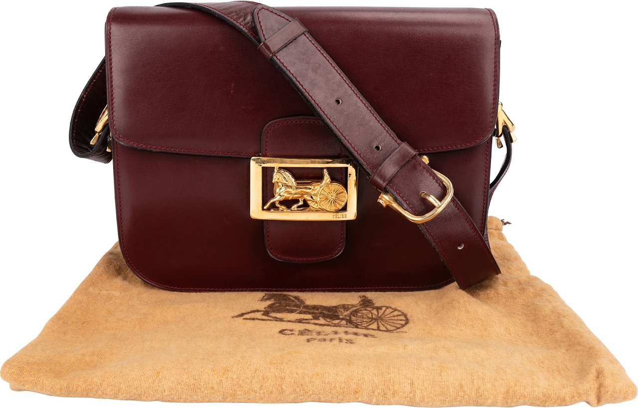 Celine Celine Leather Horse Carriage Triomphe Shoulder Bag Rood