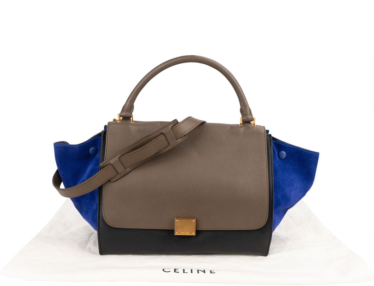 Celine Céline Tricolor Suede Leather Trapeze Handbag Zwart