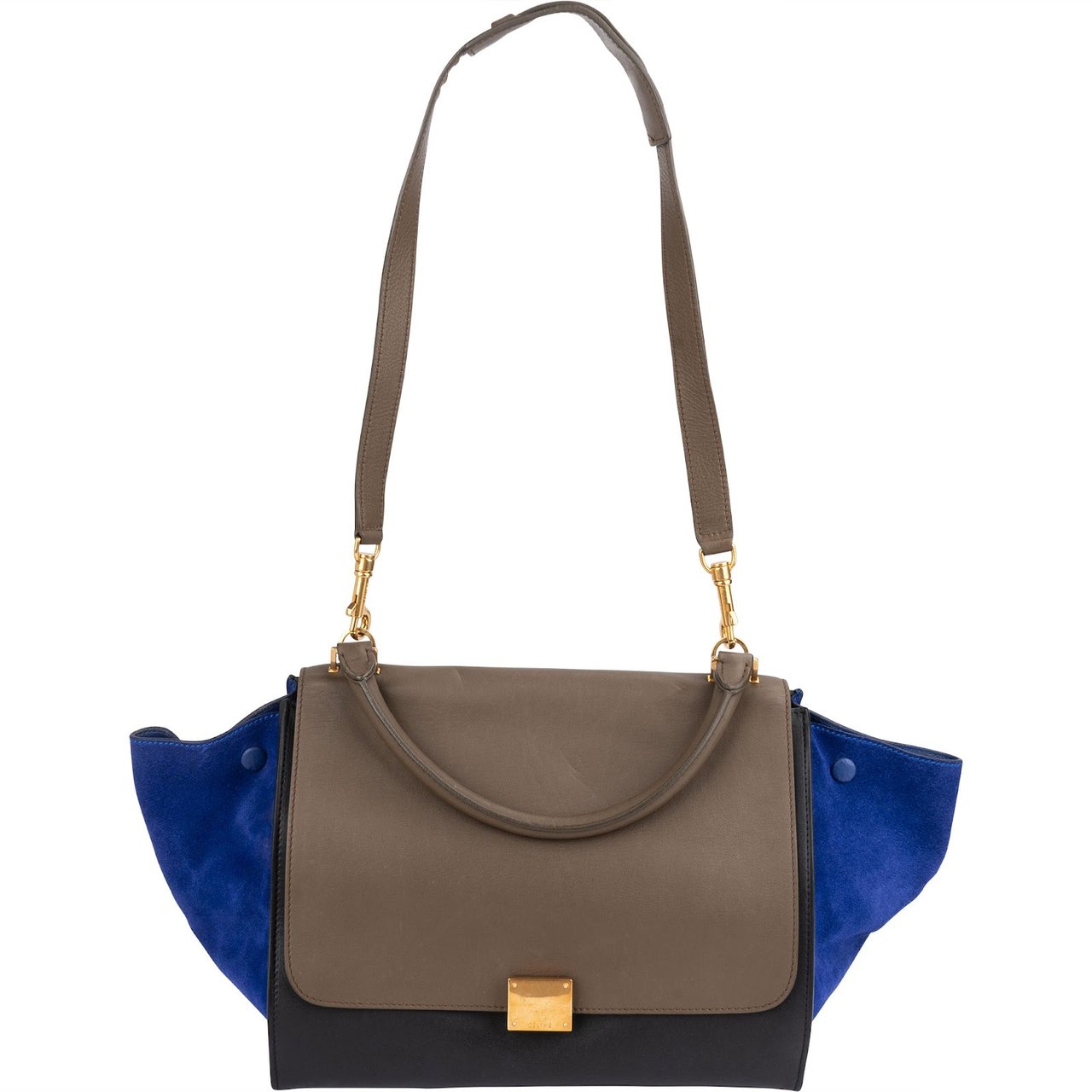 Celine Céline Tricolor Suede Leather Trapeze Handbag Zwart