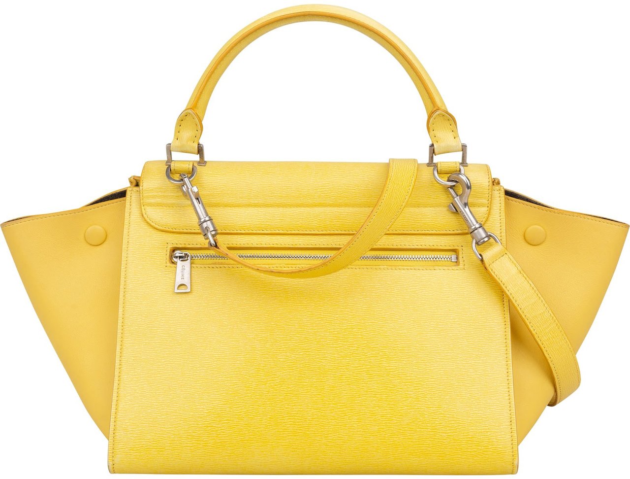 Celine Yellow Grained Leather Trapeze Handbag Geel