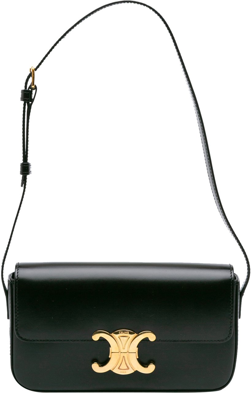 Celine Shiny Calfskin Claude Shoulder Bag Zwart