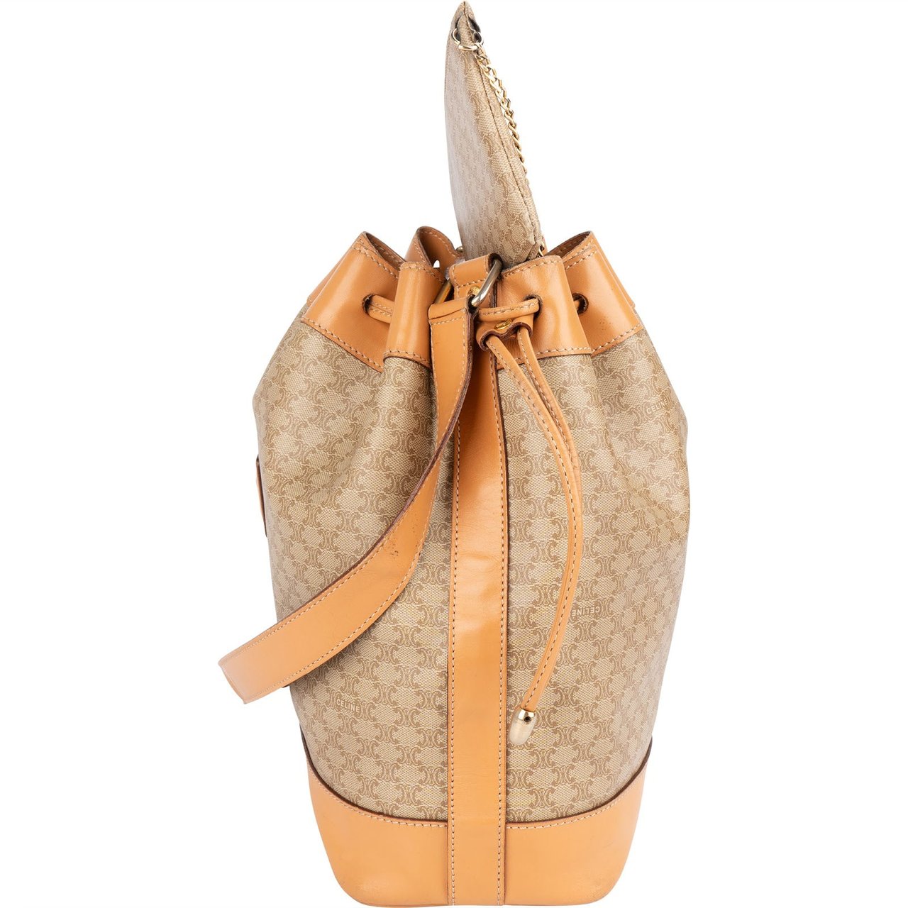 Celine Monogram Macadam Bucket Shoulder Bag Beige
