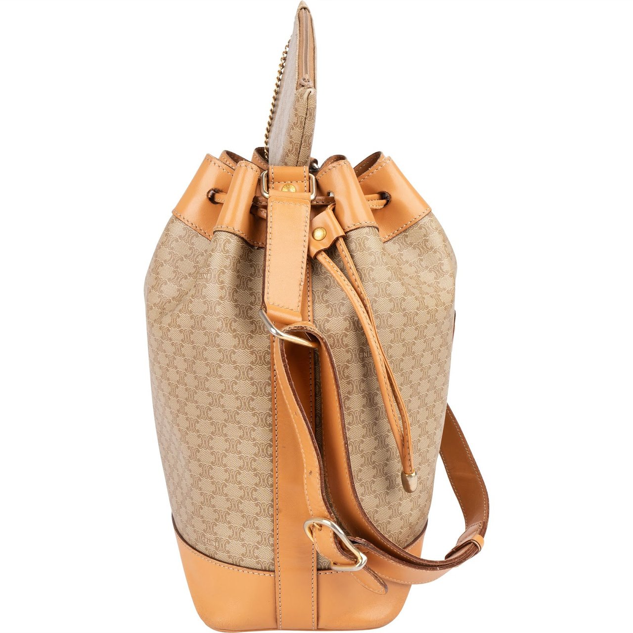 Celine Monogram Macadam Bucket Shoulder Bag Beige