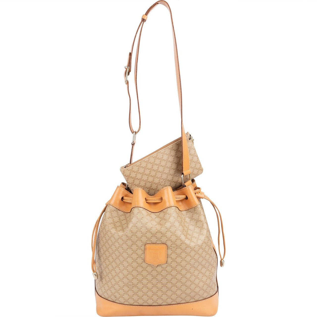 Celine Monogram Macadam Bucket Shoulder Bag Beige