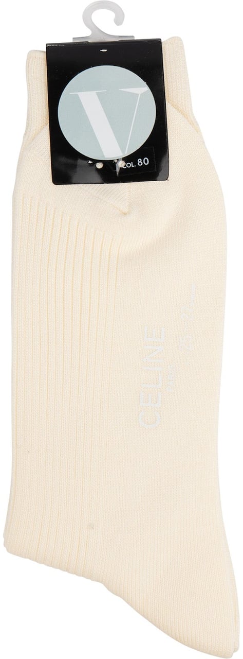Celine Celine Ribbed Sulky Emblem Socks (40-43) Beige