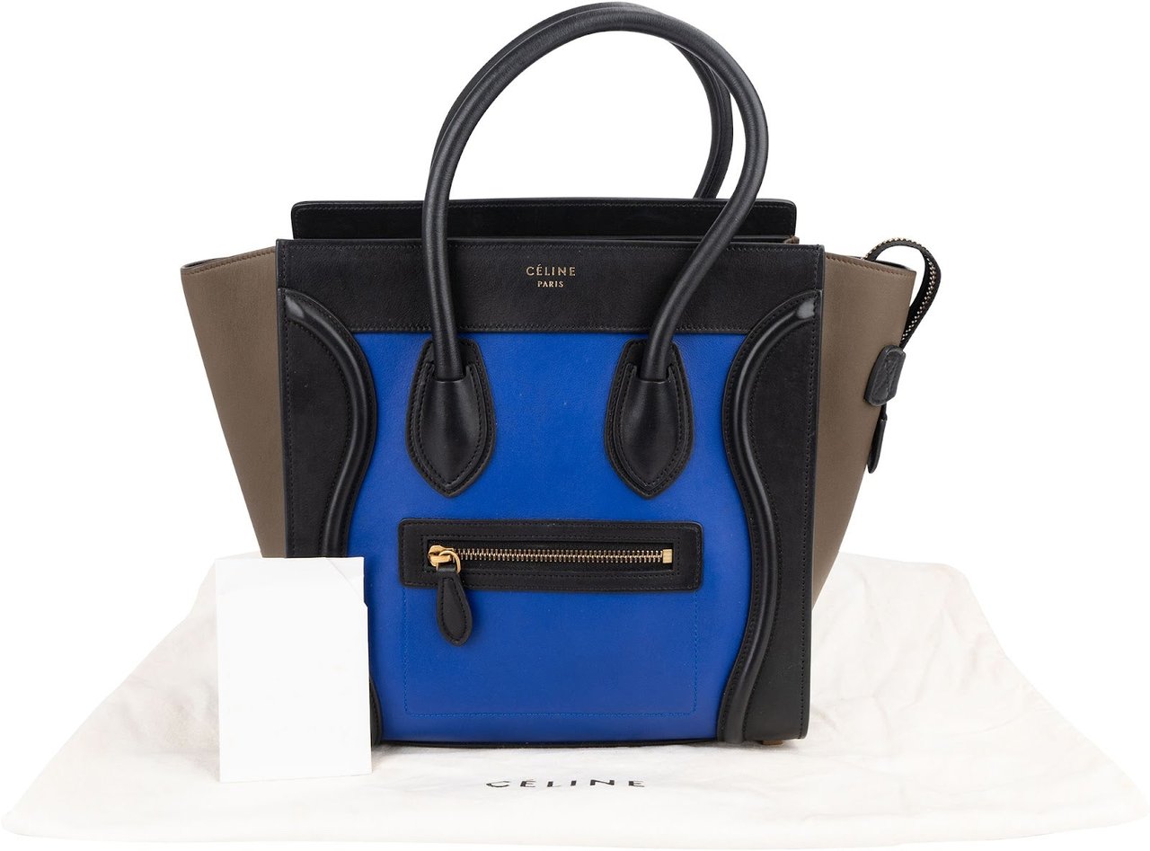 Celine Céline Tricolor Leather Luggage Handbag Blauw