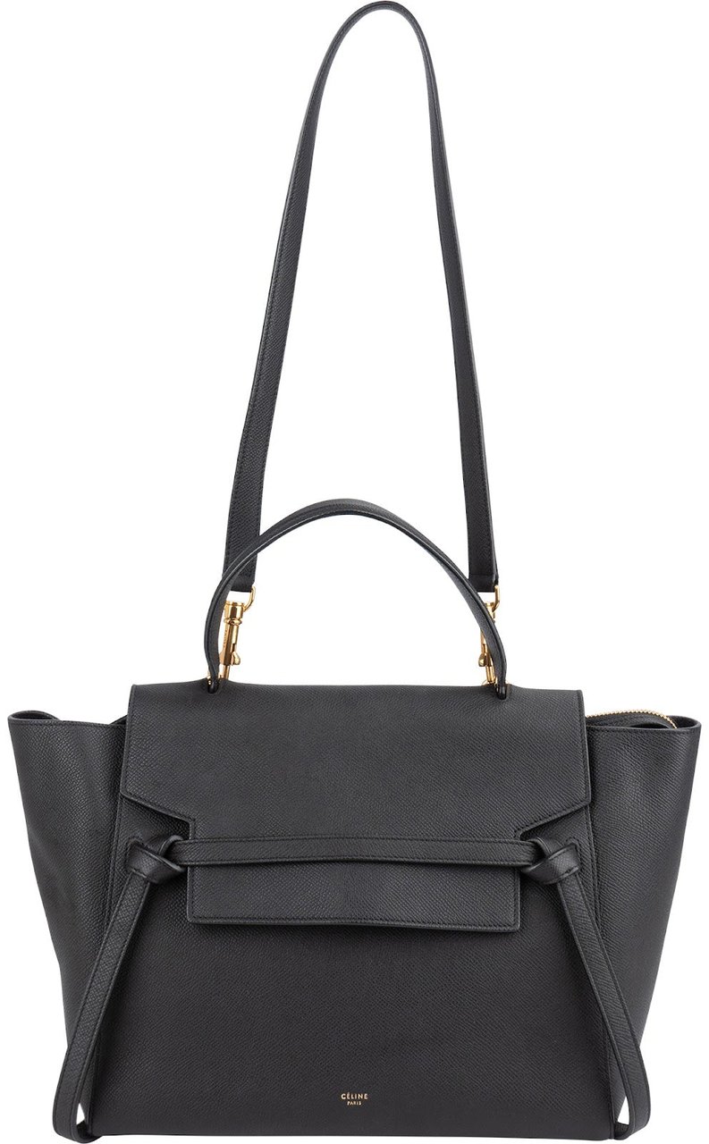 Celine Céline Black Grained Leather Belt Handbag Zwart