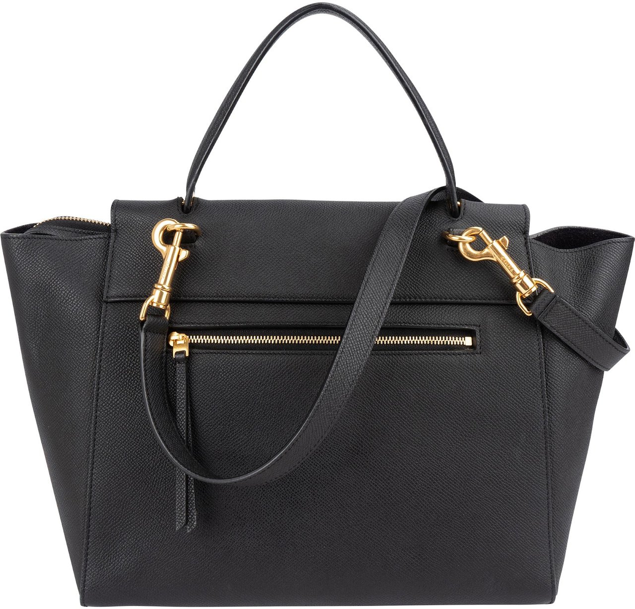 Celine Céline Black Grained Leather Belt Handbag Zwart