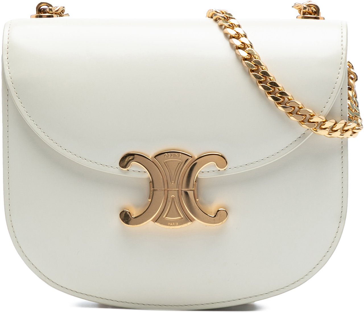 Celine Teen Shiny Calfskin Triomphe Besace Clea Chain Crossbody Wit