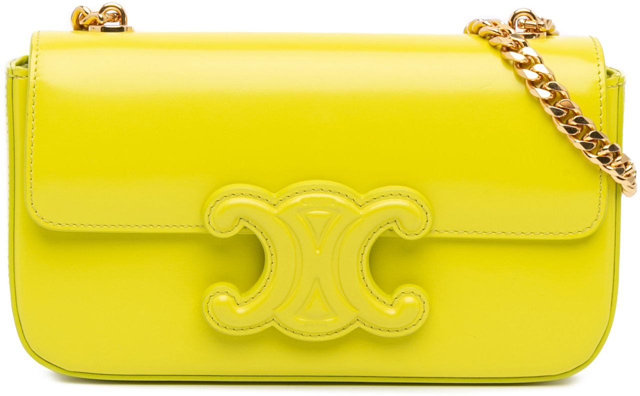 Celine Calfskin Cuir Triomphe Chain Shoulder Bag Geel