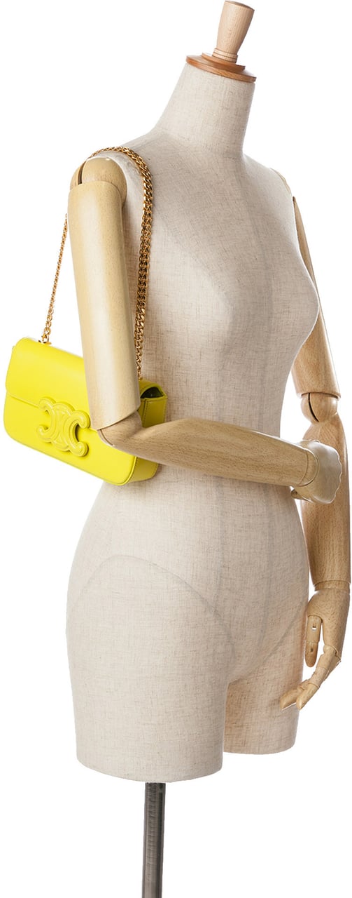 Celine Calfskin Cuir Triomphe Chain Shoulder Bag Geel