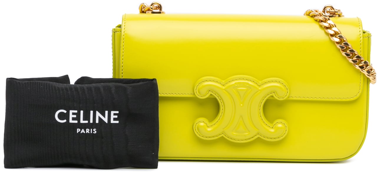 Celine Calfskin Cuir Triomphe Chain Shoulder Bag Geel
