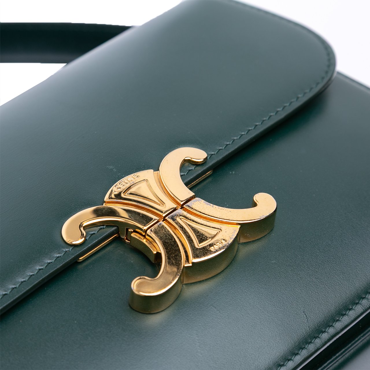 Celine Classique Shiny Calfskin Triomphe Crossbody Groen