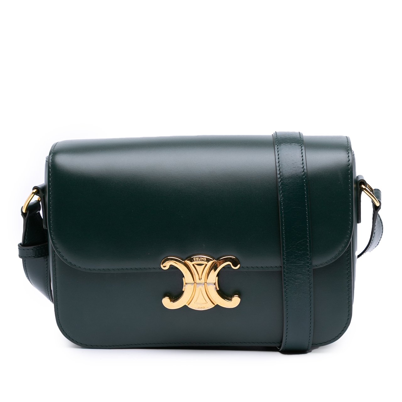 Celine Classique Shiny Calfskin Triomphe Crossbody Groen