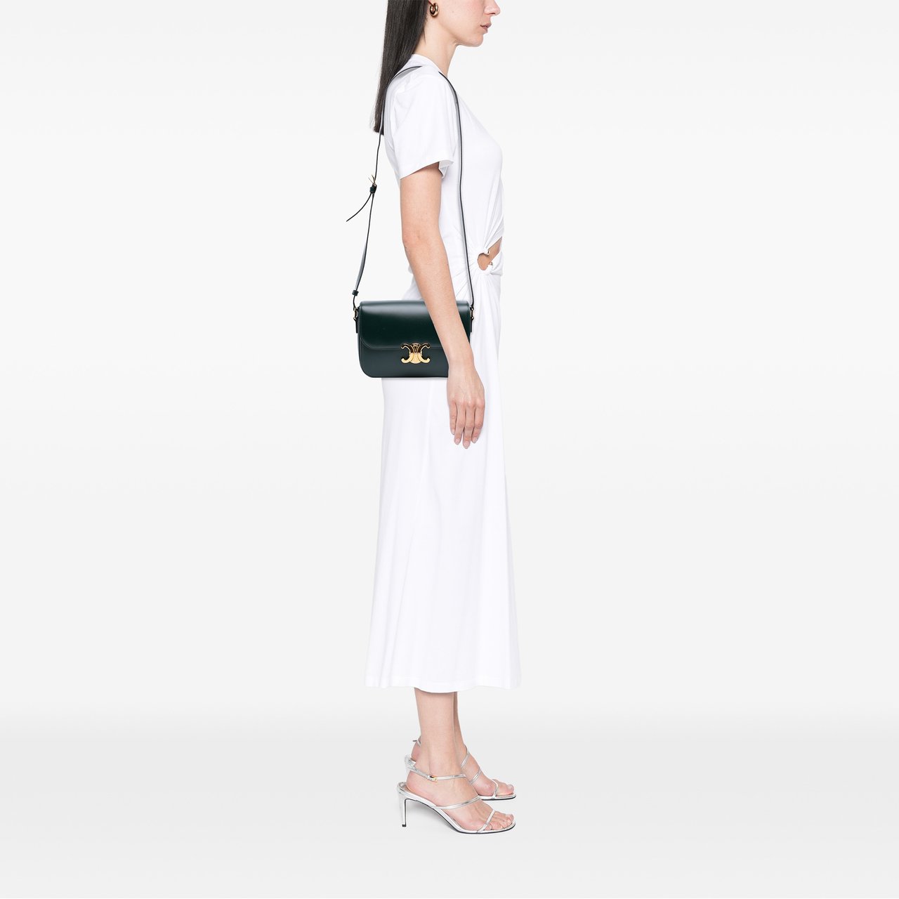 Celine Classique Shiny Calfskin Triomphe Crossbody Groen