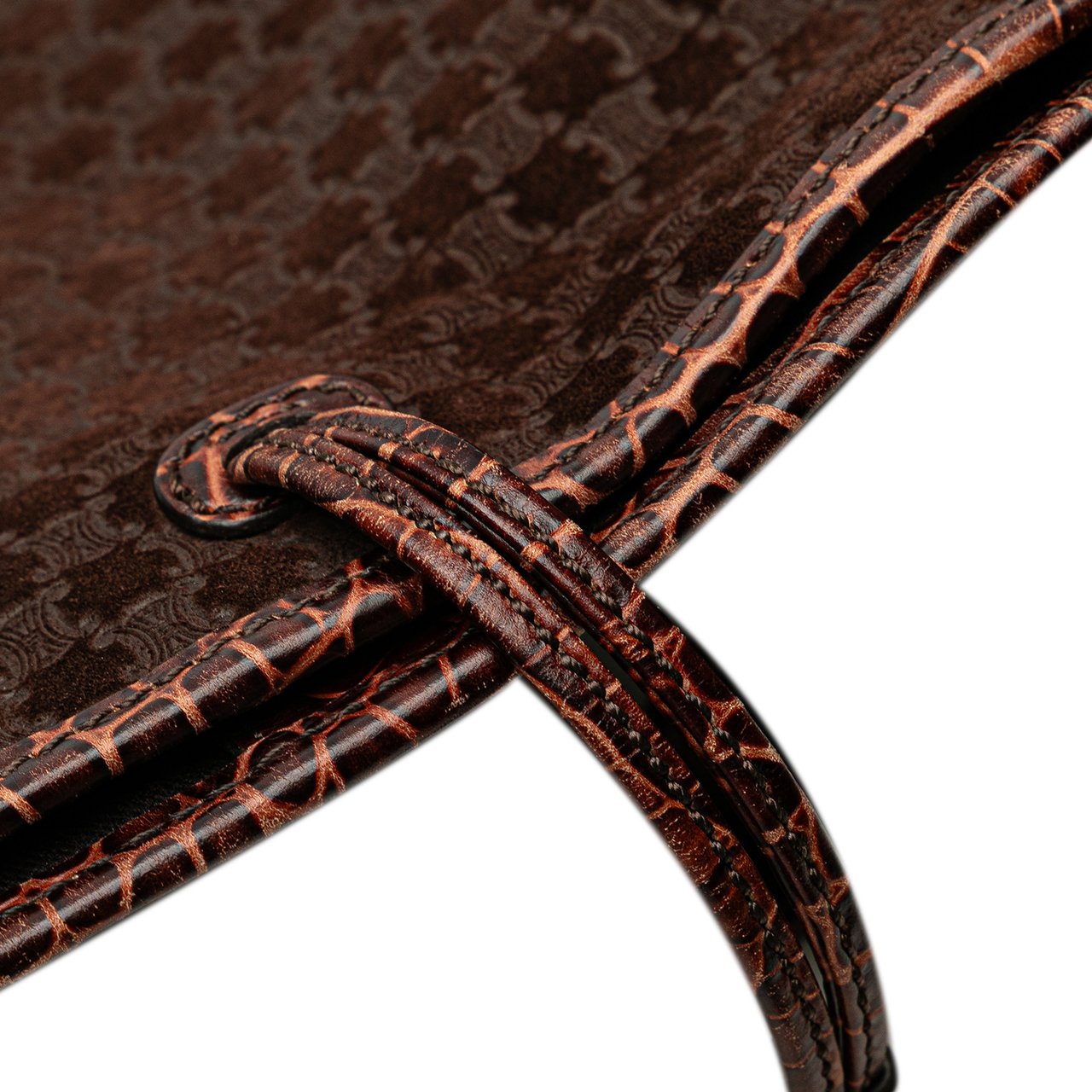 Celine Macadam Suede and Croc Embossed Leather Bittersweet Hobo Bruin