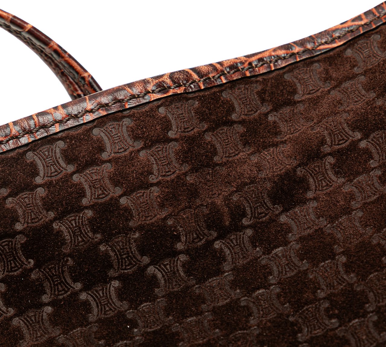 Celine Macadam Suede and Croc Embossed Leather Bittersweet Hobo Bruin