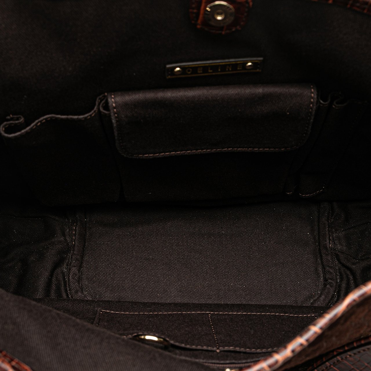 Celine Macadam Suede and Croc Embossed Leather Bittersweet Hobo Bruin
