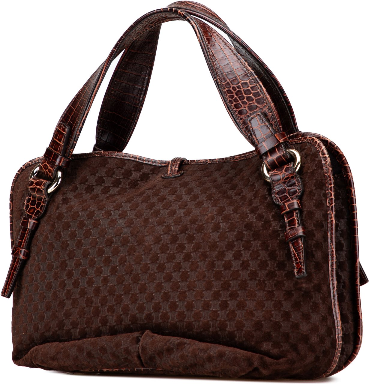 Celine Macadam Suede and Croc Embossed Leather Bittersweet Hobo Bruin