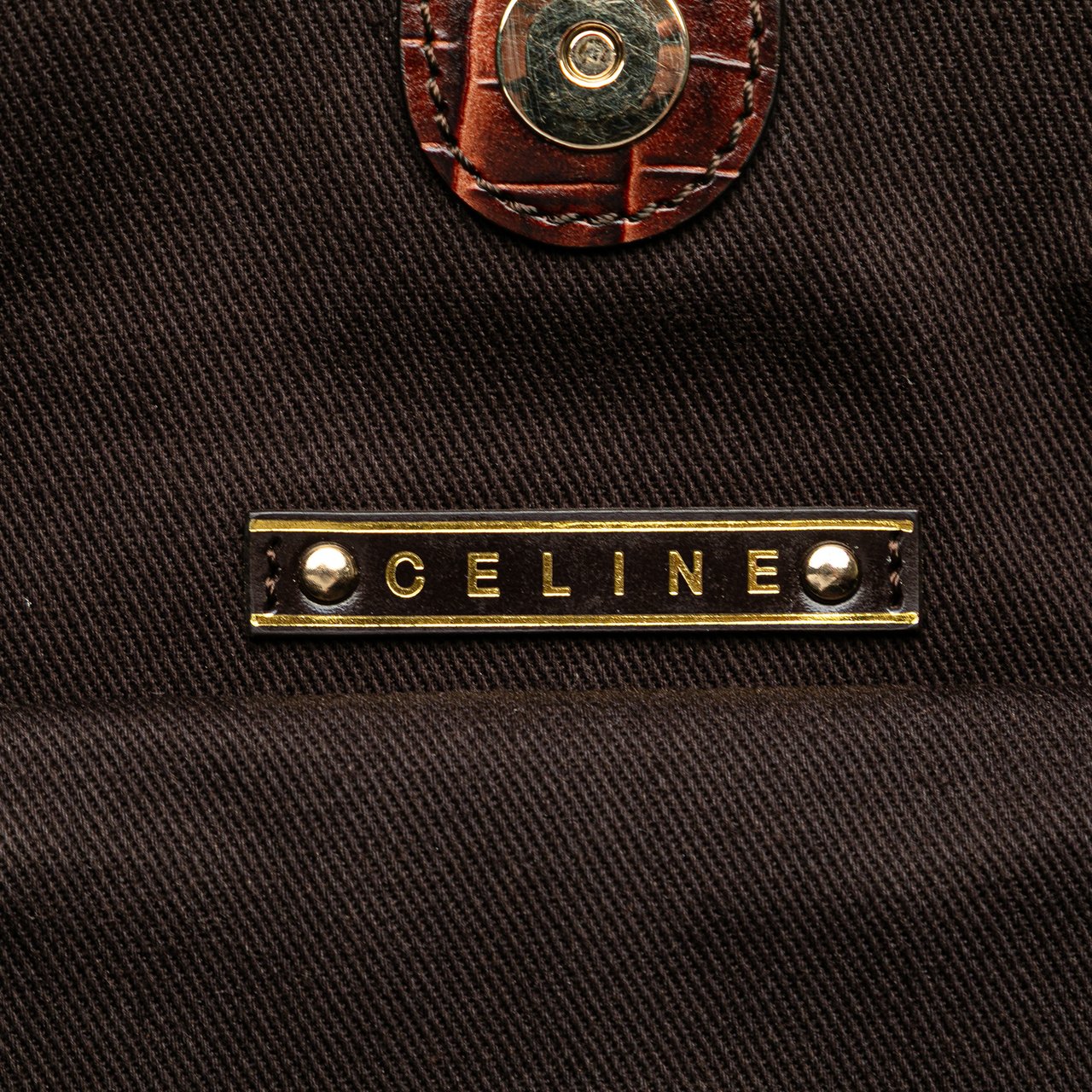 Celine Macadam Suede and Croc Embossed Leather Bittersweet Hobo Bruin