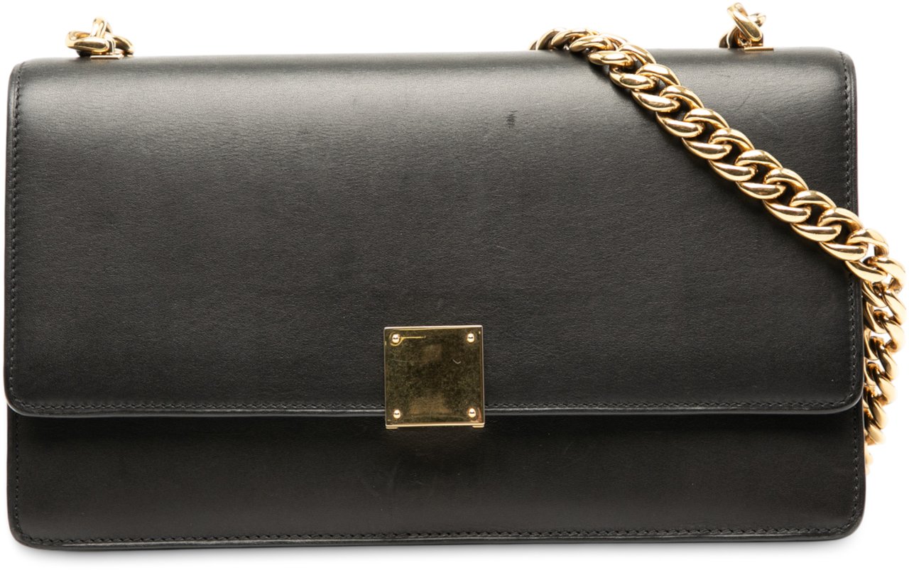 Celine Small Leather Case Chain Flap Zwart