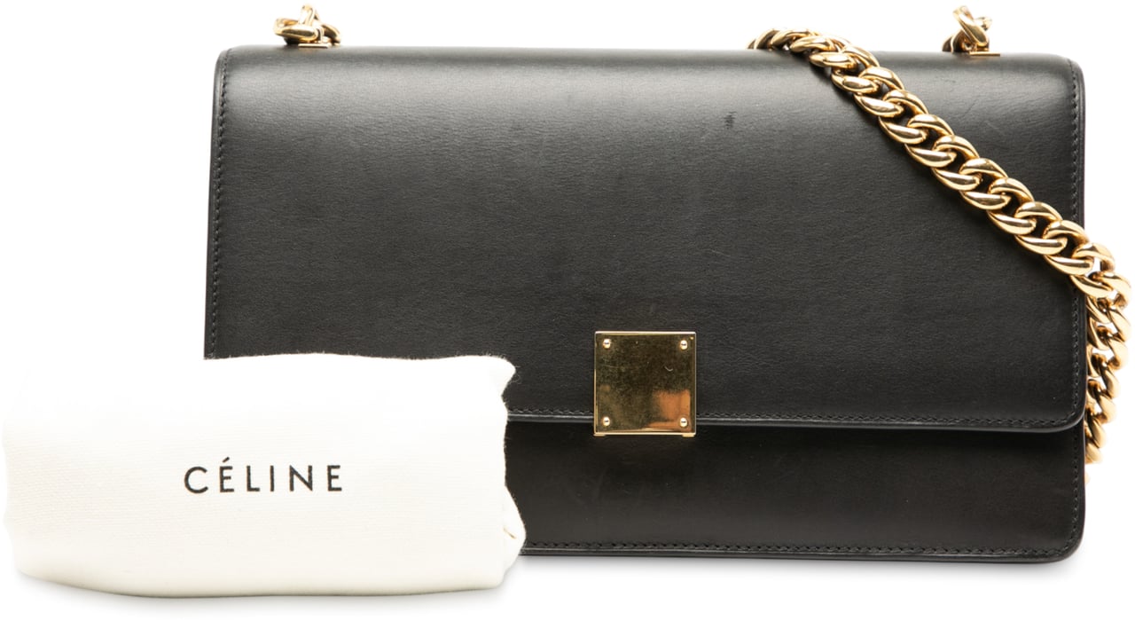 Celine Small Leather Case Chain Flap Zwart