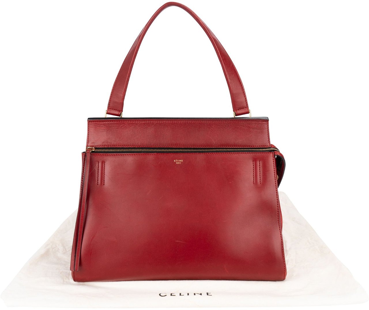 Celine Céline Red Leather Large Edge Handbag Rood