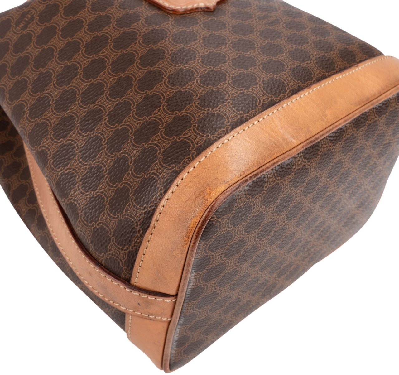 Celine Macadam Monogram Canvas Drawstring Bucket Shoulder Bag Bruin