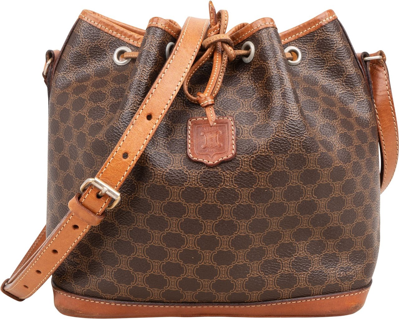 Celine Macadam Canvas Drawstring Bucket Crossbody Bag Bruin