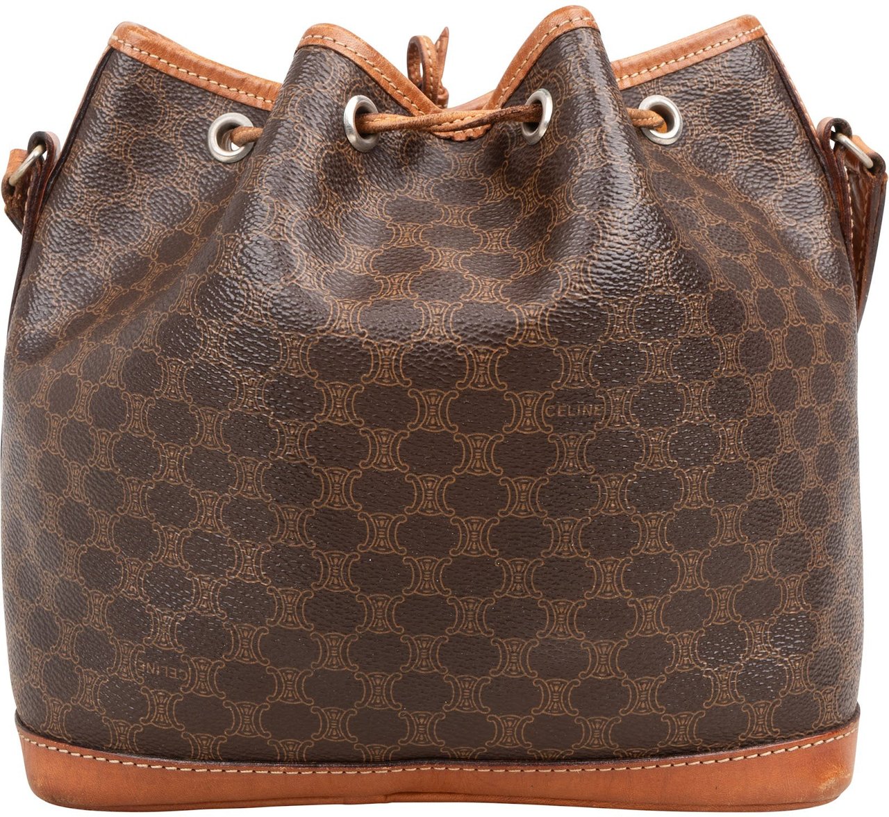 Celine Macadam Canvas Drawstring Bucket Crossbody Bag Bruin