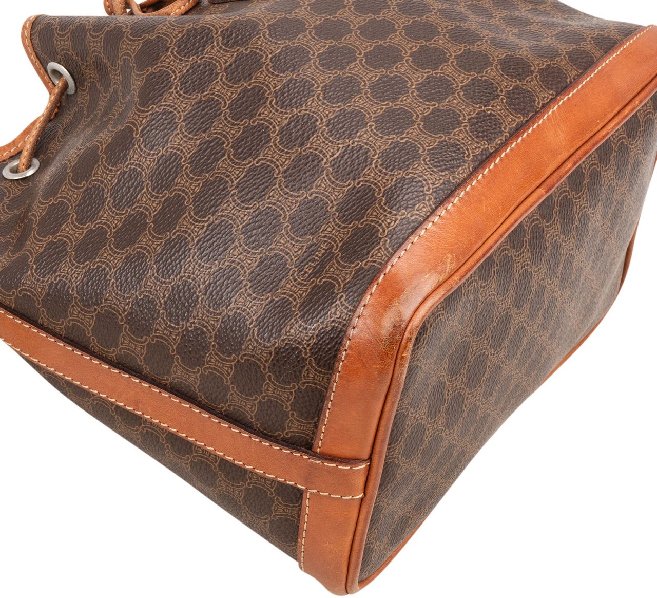 Celine Macadam Canvas Drawstring Bucket Crossbody Bag Bruin