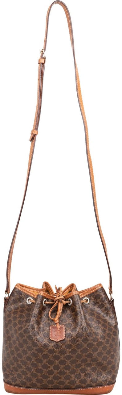 Celine Macadam Canvas Drawstring Bucket Crossbody Bag Bruin