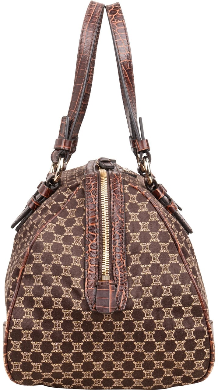 Celine Macadam Monogram Canvas Croc Optic Bowler Handbag Bruin