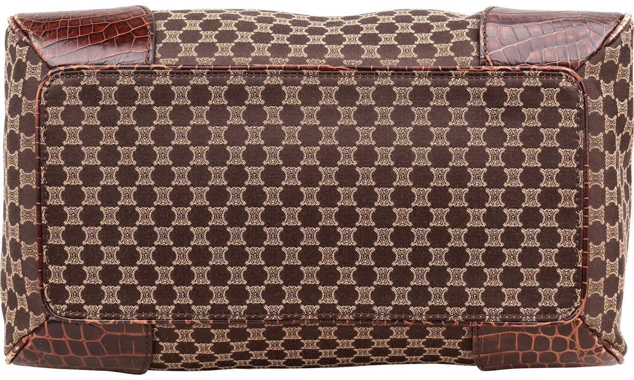 Celine Macadam Monogram Canvas Croc Optic Bowler Handbag Bruin